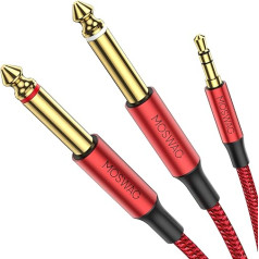 MOSWAG 3,5 mm 1/8 collu TRS uz 2 x 6,35 mm 1/4 collu TS mono Y kabelis 5 m sadalītāja kabelis, kas saderīgs ar iPhone, iPod, klēpjdatoru, CD atskaņotāju, jaudas pastiprinātāju, mikseri, mājas stereoiekārtām