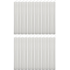 Vakariņu sveču komplekts, vakariņu sveces, svečturi, svečturi, metāliska izskata, deg 7 stundas (20 cm, 24 gab., baltas krāsas, iepakojumā)