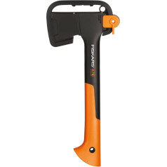 Fiskars universālais cirvis, ieskaitot asmeni un transportēšanas aizsardzību, garums: 35,5 cm, ar nelīpošu pārklājumu, augstas kvalitātes tērauda asmens/šķiedras stikla šķiedras pastiprinātas plastmasas rokturis, melns/oranžs, X7-XS, 10156