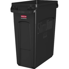 Rubbermaid Commercial Products 1955959 60 litru plastmasas atkritumu urna uz riteņiem ar ventilāciju Slim Jim - melna