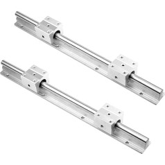 euroharry 2 x SBR20 1500 mm lineārās slīdniņas slīdniņa sliedes vārpsta ar 4 x SBR20UU gultņu bloku 3D printera CNC detaļas Carbon Rich Steel Chrome (2 x 1500 mm, SBR20)
