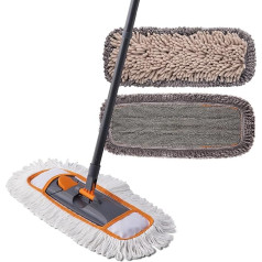 Cleanhome mitrā un sausā mopa mājsaimniecībai, grīdas mopa komplekts ar 3 dažādiem mazgājamiem mopa spilventiņiem un pagarināmu garu rokturi, tīrītājs grīdai, mops cietkoksnes, marmora, flīžu grīdas tīrīšanai.