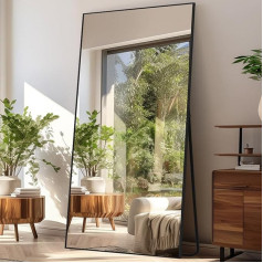 LunaMirror Pilna ķermeņa spogulis, 192 x 85 cm, stāvspogulis, grīdas spogulis, liels stāvspogulis guļamistabai, viesistabai, gaitenim, priekšnamam, ieejai, sienas spogulis, melns