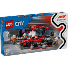 Pilsētas ķieģeļi 60443 f1 pitstop un mehāniķi ar ferrari automašīnu
