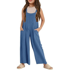 Haloumoning Meiteņu kombinezoni Kids gadījuma bez piedurknēm Jumpsuit ar plašu kāju vaļēju Romper ar kabatām