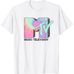 MTV Classic Neon Tie-Dye Logo T-krekls, S, ar pusgarām piedurknēm, vīriešu, balts