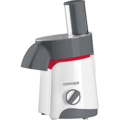 CONCEPT Hausgeräte ES1000 Elektriskā neraupāmo salātu lāpstiņa ar pieciem maināmiem bungu ieliktņiem, salātu gatavošanai, frī kartupeļu disks, turētājs, viegla apkope, 80 dB, 200 W, nerūsējošais tērauds, balts