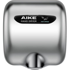 AIKE AK2800B ECO elektriskais roku žāvētājs - matēts nerūsējošais tērauds ar automātisko sensoru un HEPA filtru, žāvē 10-15 sekundes, videi draudzīgs un efektīvs