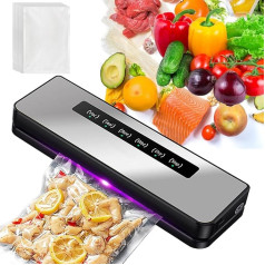 Vakuuma hermētiķis 5 in 1, automātiskais vakuuma hermētiķis pārtikai, folijas hermētiķis sausai un mitrai pārtikai, līdz 8x ilgāk svaigs ar 30 vakuuma maisiņiem