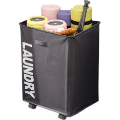 Liels veļas grozs, 75L, salokāms uz riteņiem, veļas grozs ar tīklveida maisiņu iekšpusē, veļas grozs ar rokturiem, veļas grozs vannas istabai, veļas mazgātavai, bērnistabai