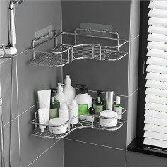 Dušas stūra plaukti, dušas kabīne, pašlīmējošs nerūsējošā tērauda vannas istabas turētājs, vannas istabas organizators, dušas organizators, nav nepieciešams urbums, sudraba krāsā (2 komplekti)