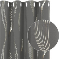 Deconovo aizkari ar cilpām, logu aizkari ar rakstu, aptumšojoši aizkari viesistabai, 214 x 132 cm (augstums x platums), gaiši pelēki, 2 gab. komplekts