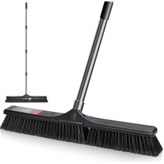 MASTERTOP Ielu slota Industriālā slota 60 cm liela slota ar rokturi Izvelkamā dārza slota Slotiņa slaucīšanai Pagalmu slota mājokļa, vestibila, āra un iekštelpu grīdas tīrīšanai - melna