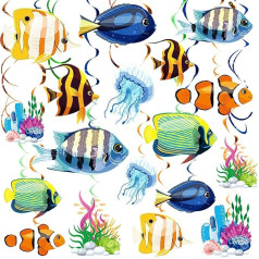 Party-Dekorationen unter dem Meer, 48 Stück, Ozean-Tiere, hängende Wirbel, Party-Dekoration, Dekoration, Ozean-Meerjungfrau-Kreaturen für Ozean-Thema, Geburtstagsparty, Strandparty-Zubehör