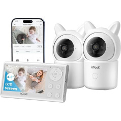 ieGeek 1080p/4,3 collu bērnu monitors ar 2 kamerām, PTZ 355° bērnu tālrunis, savienots video, viedtālrunis, videotelefons ar inteliģentiem brīdinājumiem/nakts redzamību/automātisku izsekošanu