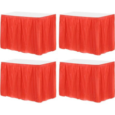 QUARKZMAN 4 sarkanu plastmasas galda svārku komplekts, 29 collas x 14 pēdas, galda svārki taisnstūra galdiem, vienreizlietojamie galdauti dzimšanas dienas un kāzu svinībām