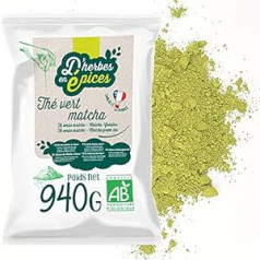 No garšaugiem līdz garšvielām, Matcha zaļā tēja, 940 g, zaļā tēja lielos daudzumos no Ķīnas, sertificēta bioloģiska un godīga tirdzniecība