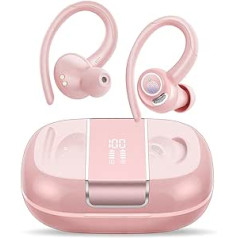 Csasan Bluetooth Sporta austiņas, In-Ear Bluetooth 5.3 austiņas ar ausu āķiem, 48 stundu 3D Stereo CVC 8.0 HD Call Headphones Bezvadu ar HD mikrofonu, Touch Control, LED displejs, IP7 ūdensizturīgs