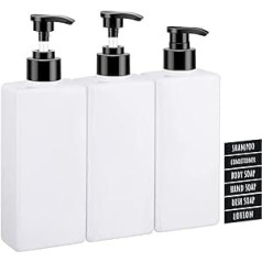 Segbeauty Lotion Dispenser Square Soap Dispenser Pack of 3 400 ml for Shampoo Soap Liquid Soap Refillable Empty Plastic Pump Bottles with Labels for Kitchen Bathroom White