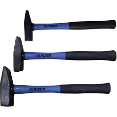 KUNZER 7HSF03 Hammer-Set mit Fiberglasstiel - 300g / 500g / 800g - Hammerkopf aus Carbon-Stahl - Gummierter Handgriff