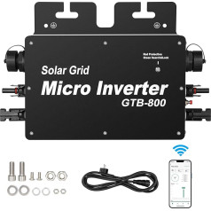 BuyWeek invertors 800 W, invertors Balkona barošanas stacija Mikro invertors IP65 ūdensizturīgs ar WLAN lietotnes vadību PV invertors Plug & Play 2 saules moduļiem, fotoelementu saules sistēma AC220 V