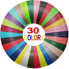 Yungden 3D pildspalvas filaments PLA, 30 krāsas, 3D drukāšanas filaments 1,75 mm, 3D pildspalvas krāsas, kopā 90 m, 3D pildspalvas MYNT3D, SCRIB3D, Dikale, KreativKids (3D pildspalva nav iekļauta)