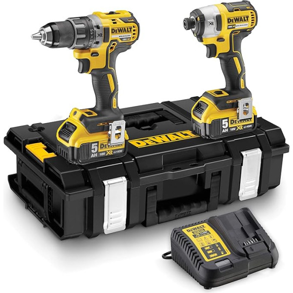 Dewalt DCK266P2 18 V akumulatora urbjmašīnas un triecienatslēgas kombinētais komplekts (triecienurbjmašīna DCD796, triecienatslēga DCF887, 2 x 5,0 Ah Li-Ion akumulators, ātrais lādētājs, izturīga kaste DS150)