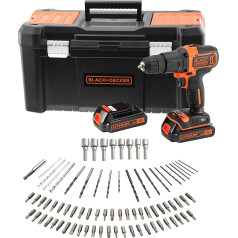 BLACK+DECKER BCK186S2KA-QW Akumulatora urbjmašīna - 25 mm kokā - 10 mm metālā - 2 ātruma iestatījumi - 80 piederumi - komplektā ietilpst 18 V 2 akumulatori