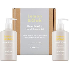 Mancave Dāvanu komplekts roku kopšanai vīriešiem Lemon & Oak - Lemon & Oak higiēniskās šķidrās ziepes 300 ml un roku krēms vīriešiem 300 ml, vegāniska un dabīga formula, pārstrādātas pudeles - ražots Apvienotajā Karalistē