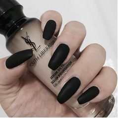 Sethain Matte Coffin False Nails Medium Pure Colour Balerīna Full Cover Akrila mākslas viltus nagu padomi 24 gabali sievietēm un meitenēm Black