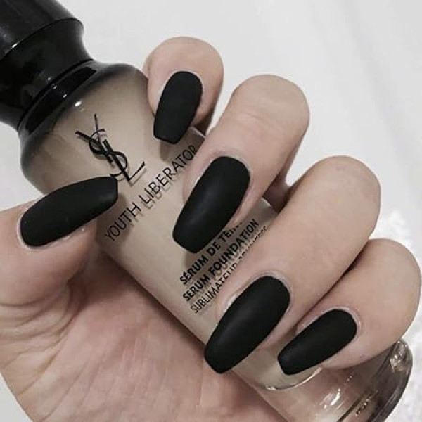 Sethain Matte Coffin False Nails Medium Pure Colour Balerīna Full Cover Akrila mākslas viltus nagu padomi 24 gabali sievietēm un meitenēm Black