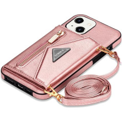 Guvagi Mobilajā tālruņa futrālis iPhone 14, Futrālis ar siksniņu, Mobilā tālruņa ķēdītes futrālis, Ādas vāciņš, Flip Case, Zip, Triecienizturīgs aizsargvāciņš, Magnēts, Estētisks, Meitenes mobilā tālruņa futrālis ar ķēdīti,