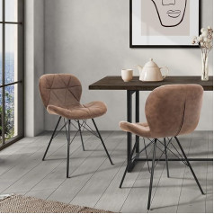 Ml Design Modern Living ML-Design 2 ēdamistabas krēslu komplekts ar atzveltni, brūns, virtuves krēsli ar mākslīgās ādas pārvalku, mīkstie krēsli ar metāla kājām, ergonomisks pusdienu galda krēsls, ēdamistabas krēsls, dzīvojamā istaba