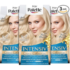 Palette Poly Intensīvais krēmkrāsojums L9-0 Platinum Blonde 3. līmeņa (3 x 135 ml), ilgnoturīgs balinātājs starojošai, ilgnoturīgai blondai krāsai, ar pretdzeltenīga nokrāsojuma efektu.