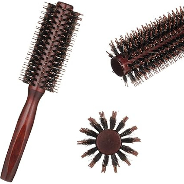 Firtink 1 iepakojums mežacūku sariņu apaļā matu suka Matu suka Koka rokturis Styling Brush Antistatic Quiff Roller matu ķemme vīriešiem un sievietēm, iztaisnošanai un cirtēšanai, mitriem un sausiem matiem