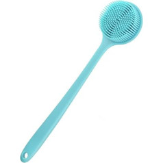 Slickmart Shower Body Brush, SlickMart Silicone Bath Brush 2-in-1 Massage Methods Cleaning Scrubber with Very Soft Bristles and Long Handle (Blue)