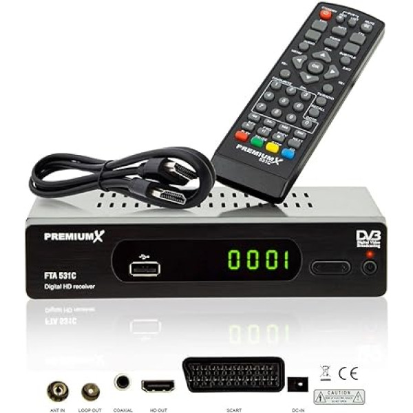 PremiumX kabeļtelevīzijas uztvērējs DVB-C FTA 531C Digital FullHD SCART HDMI USB multivides atskaņotājs, TV uztvērējs kabeļtelevīzija