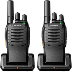 Retevis H777 Walkie Talkie ar lādēšanas staciju, C tipa enerģijas taupīšanas režīms, VOX, viena klikšķa frekvences pasliktināšana, trokšņu slāpēšana, Walki Talki braukšanai, ģimenei (2 gabali, melns)