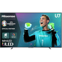 Hisense 100U7KQ (100 collu) televizors 4K Mini LED ULED HDR Smart TV, Quantum Dot, 120 Hz, HDMI 2.1, Game Mode Pro, Dolby Vision IQ & Atmos, Bluetooth, iebūvēta Alexa, antracīts