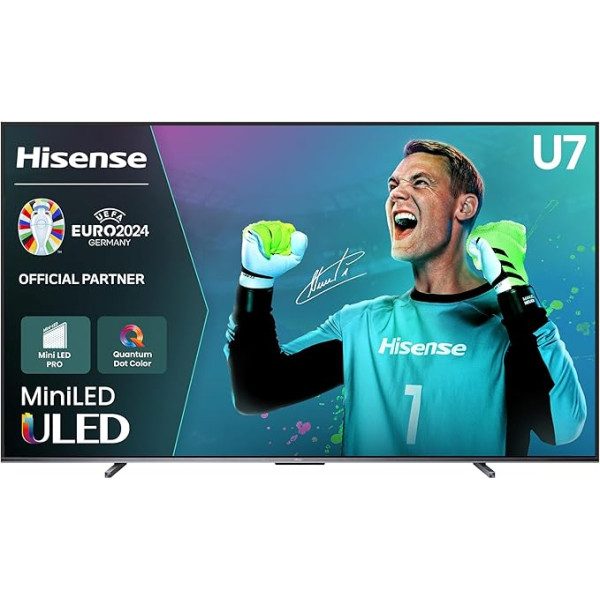 Hisense 100U7KQ (100 collu) televizors 4K Mini LED ULED HDR Smart TV, Quantum Dot, 120 Hz, HDMI 2.1, Game Mode Pro, Dolby Vision IQ & Atmos, Bluetooth, iebūvēta Alexa, antracīts