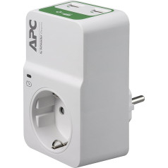 APC-Surge Protector - PM1WU2-GR - Steckdosenadapter mit Überspannungsschutz (1 Stecker Schuko, 2 USB-Ladeausgänge, weiß)