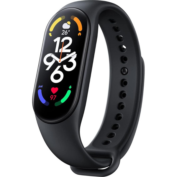 Xiaomi Mi Smart Band 7 1,62 collu AMOLED displejs Fitnesa aktivitāšu sekotājs, SpO2, miega un sirdsdarbības monitorings, 120+ treniņu režīmi, 14 dienu akumulatora darbības laiks, 5ATM, Mi Fit App, melns, melns