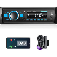 Hodozzy Automobiļu radio DAB 1 DIN ar Bluetooth, MP3 atskaņotājs ar FM radio, 1 DIN auto radio ar BT brīvroku zvanu/Q/vadības stūres vadības ierīci/USB/uzlāde/TF/AUX in, digitālais multivides uztvērējs