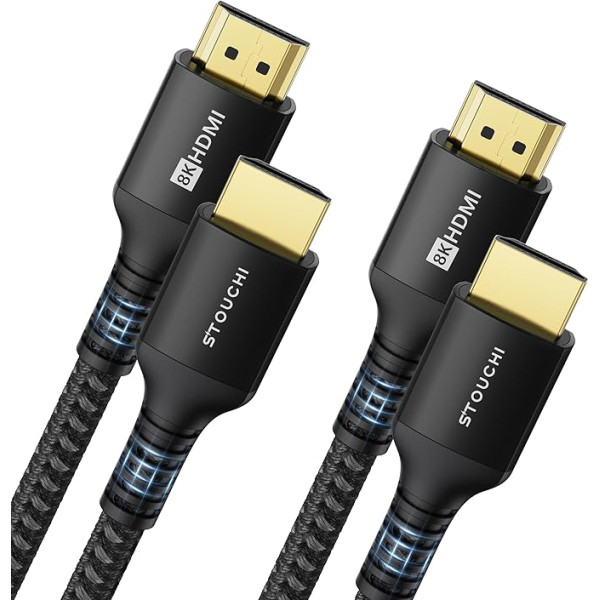 Stouchi HDMI 2.1 kabelis 8K, 3 m, Ultra HD 48 Gbit/s ātrgaitas 8K60hz 4K120hz 144Hz 165Hz RTX, DSC eARC Dynamic HDR10 4: 4: 4 HDCP 2.2 un 2.3 Dolby, saderīgs ar TV/PS5/Xbox, melns, 2 iepakojumi