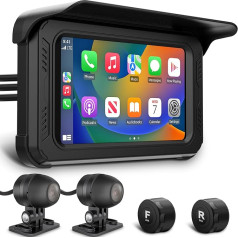 IXROAD Bezvadu CarPlay Android automašīnas displejs, Dashcam motocikla kamera ar 1080P kameru priekšā un aizmugurē, navigācijas ierīces, riepu spiediena monitoringa sistēma, GPS reģistrators, skārienjūtīgais ekrāns