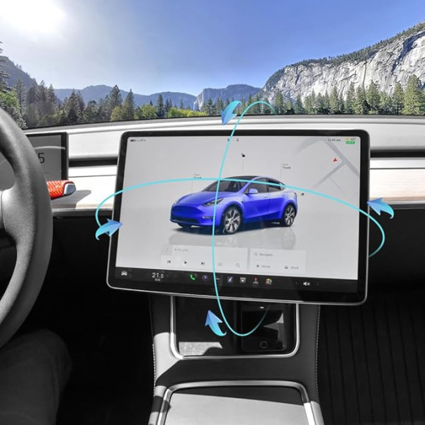 AAMHHM Screen Swivel Mount for Tesla Model Y 2019-2024 & Model 3 2017-2023 Kreisais/taisnais 30° uz augšu/uz leju 15° rotējošs četros virzienos Alumīnija sakausējuma Tesla ekrāna rotējošais stiprinājums