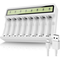 POWEROWL akumulatoru lādētājs ar LCD ekrānu (Micro USB ports, neatkarīga ligzda) NI-MH NI-CD AA AAA uzlādējamām baterijām