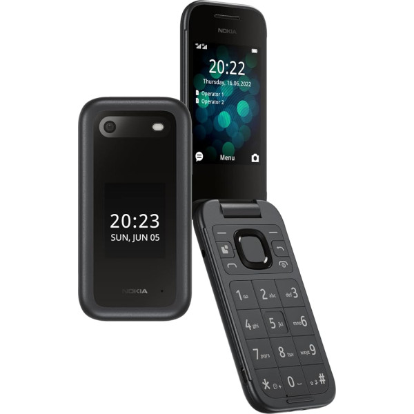 Nokia 2660 Flip, atbloķēts, 2,8 collu displejs, lielas pogas, lieliska skaņa, tālummaiņas lietotāja interfeiss, avārijas poga, zvanu pārvaldības rotācija, aizmugurējā kamera - melns