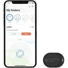 Musegear Mini atslēgu meklētājs ar Bluetooth lietojumprogrammu, atslēgu meklētājs skaļi mobilajam tālrunim melnā krāsā, iOS un Android, atslēgu atrašana