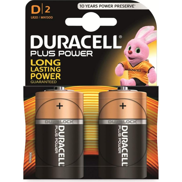 Duracell 49513 Alkaline Batterie Plus Power, Mono D, 2 gab., blisteris